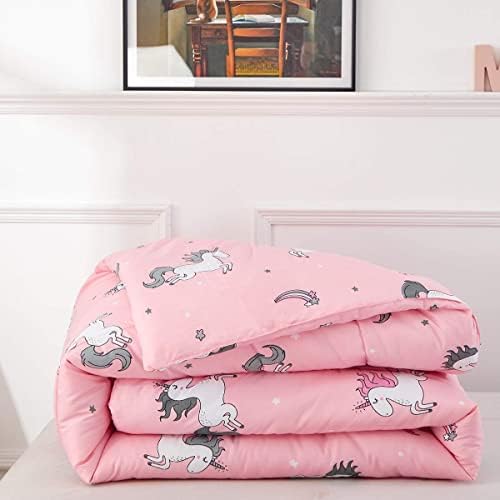 Uozzi Bedding Bed em uma bolsa 7 peças queen size rosa unicórnio com estrela arco -íris - microfibra macia, conjunto de edredom de cama reversível