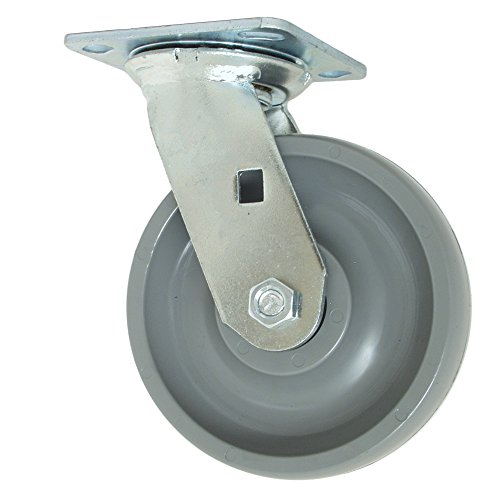 RWM Casters 45 Série Plate Caster, giro, roda de elastômero, rolamento de esferas, capacidade de 1050 libras, diâmetro de roda de 4