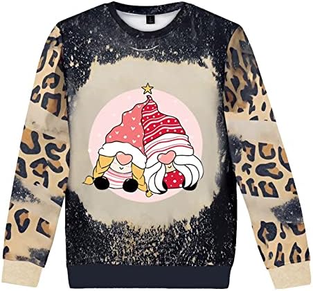 Crewneck de Trebin Fall Crewneck Sweatshirt, Moletom Leopard de manga comprida feminina Soldes acolchoados