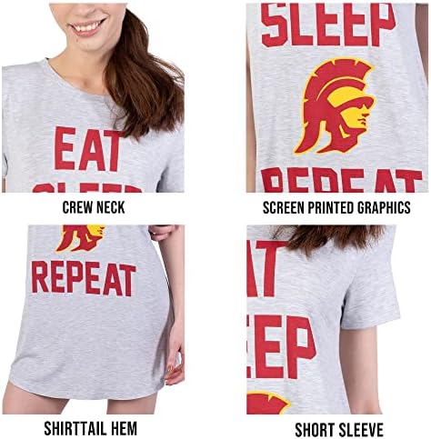 Ultra Game NCAA Super Soft Soft Softwear Paijama Loungewear T-shirt Nightgown