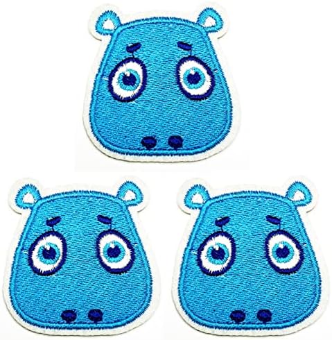 Kleenplus 3pcs. Blue Hippo Hippopotamus desenho animado infantil infantil em remendos atividades atividades bordadas de logotipo