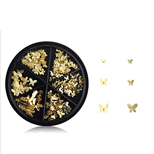 Dshijie Gold Butterfly Nail Art Charms adesivos Metal Slice Studs unhas de unhas 3D Pedaços de brilho metálico Liglas Cristal de liga de liga para mulheres Diy UNID DEIL ART