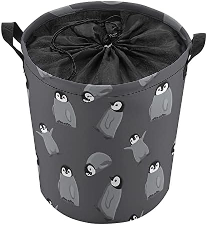 Sacos de lavanderia redondos de pinguim para bebês cesto de armazenamento à prova d'água com alças e tampa de fechamento de