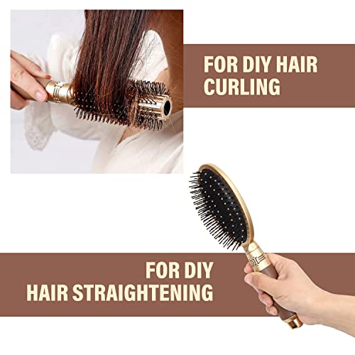 Conjunto de pincel de cabelo de 3 em 1 ouro - pá, airbag oval e escovas redondas para desembaraçar, volume, cachos, ondas - durável e fácil de limpar - para todos os tipos de cabelo