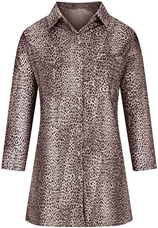 Vestido de verão Géneric para mulheres 2023 Moda Leopard Camisa de impressão causal Botão de bolso Lappel Sleeve longa