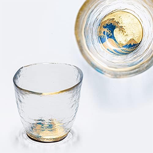 Kasyou Studio Kasyou Maki-e Glass Copo de vidro, a grande onda de Kanagawa, feita no Japão, xícara de saquê japonesa Shot