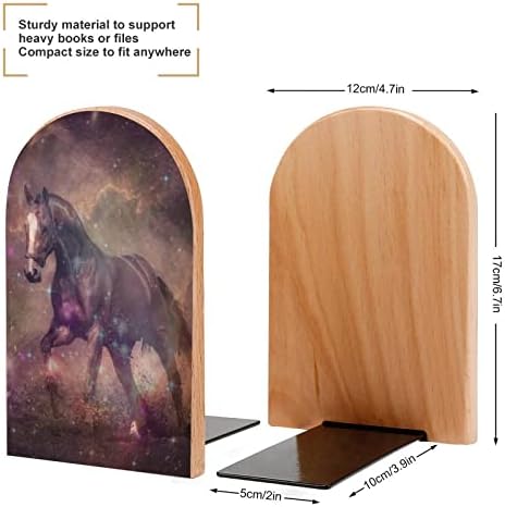 Racing Horse Galaxy Wood Decorativo Livros Livros Não Esquagais End para Prateleiras 1 par 7 x 5 polegadas