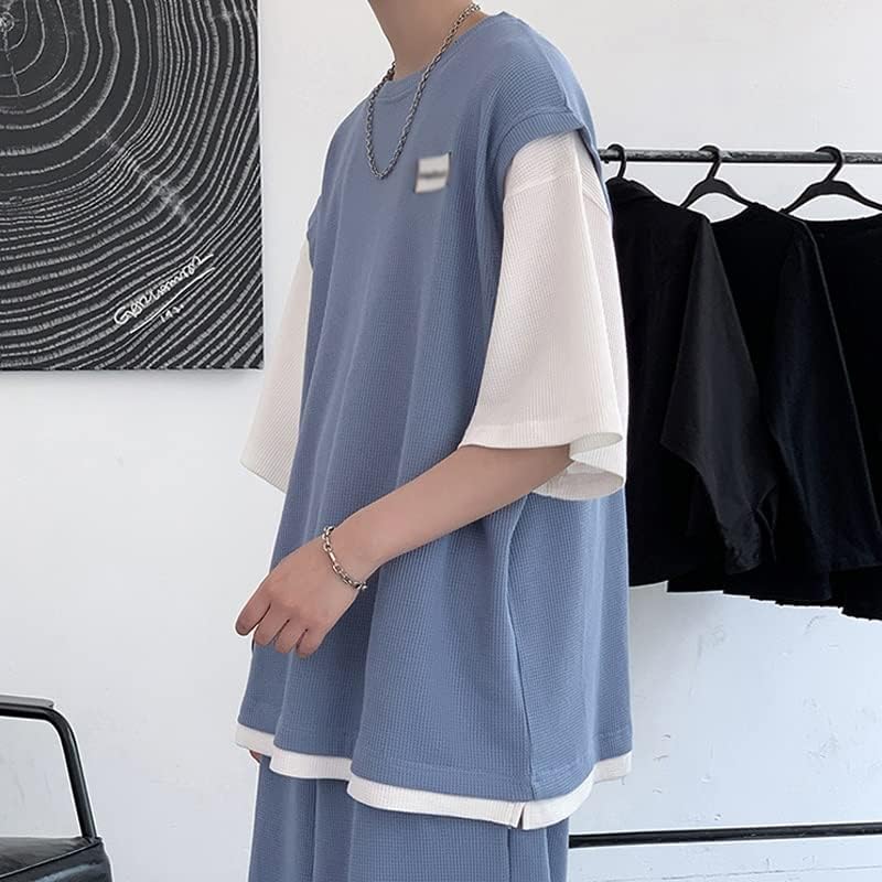 Houkai Patchwork Color Summer Halve Sleeve S-shirts Sets Men's Sets Logo Casual Shorme Homme