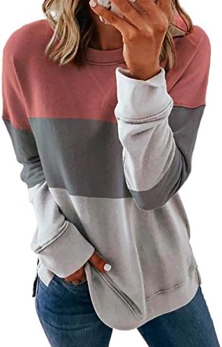 Pullover de túnica feminino Top 2023 Moda Plus Size Cor Comparação de manga longa Camiseta casual Slim Fit Sweatshirt Top