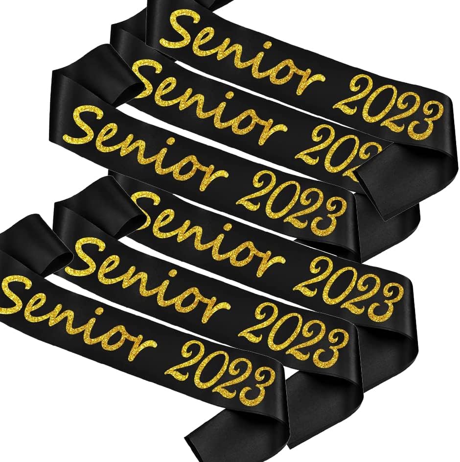 6PCS Senior 2023 Sash, Glitter Gold Black finalmente formou 2023 Sashes sênior de líder de torcida para a festa de formatura Decorações
