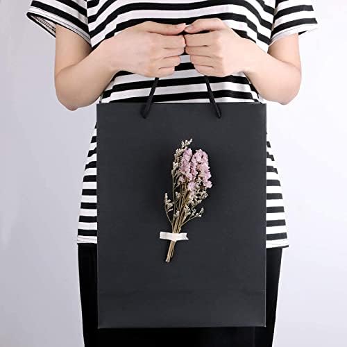 Sdootjewelry Black Gift Sachs, 20 pacotes Kraft com alças, 9,8 '× 4,3' '× 13' 'sacos de embrulho fosco, sacos de papel para