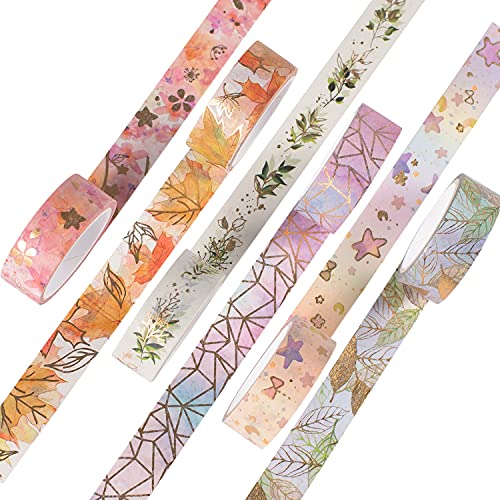 FLORES DE YUBX Fita washi 6 rolos fita decorativa de papel de papel alumínio para recortes, artesanato e bricolage