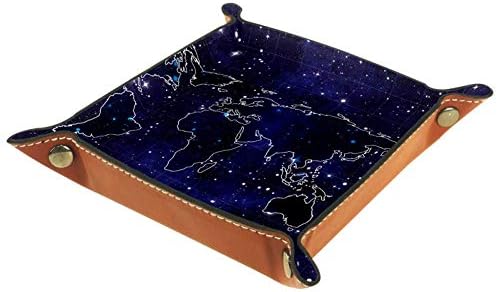 Continentes de espaço para bandeja de manobrista AISSO Mapa de impressão de jóias de couro Bandejas Organizador para carteiras,