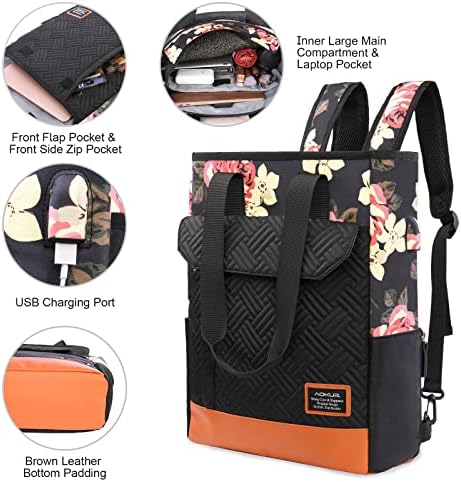 Aokur Women Casual Convertible Tote Backpack Daypack Laptop Backpack Backpack da Escola Aberta da Faculdade Aberta da Escola Combatinha com Porta de Carregamento USB