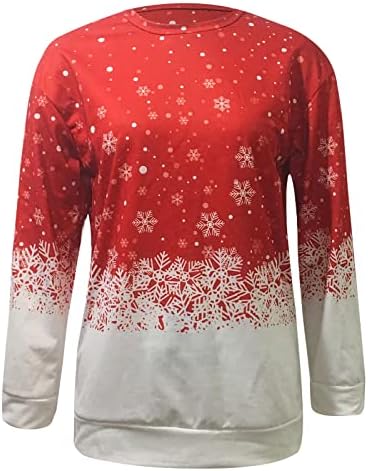 Moletom de Natal para mulheres Color Block Funny Natal Santa camisa de manga longa Tops de pullover de caswneck de grande porte