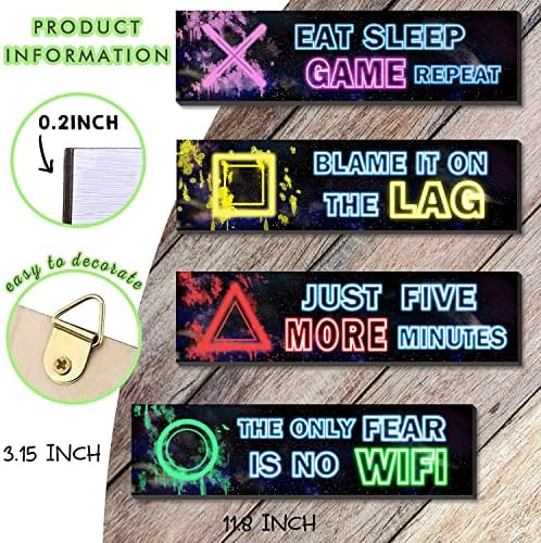 Conjunto de decoração de videogame de 4 - tema de jogo de neon, decoração de salas de jogadores para crianças, meninos, decoração de parede para jogos de neon para sala de jogos e sala de jogos