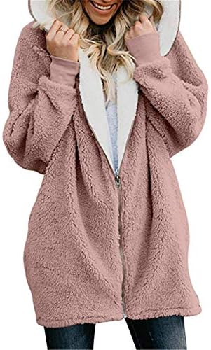 Andongnywell Mulheres Plus Tamanho Inverno Quente Casaco Capas de lã Zíper de algodão fora de casca de cardigã com capuz de