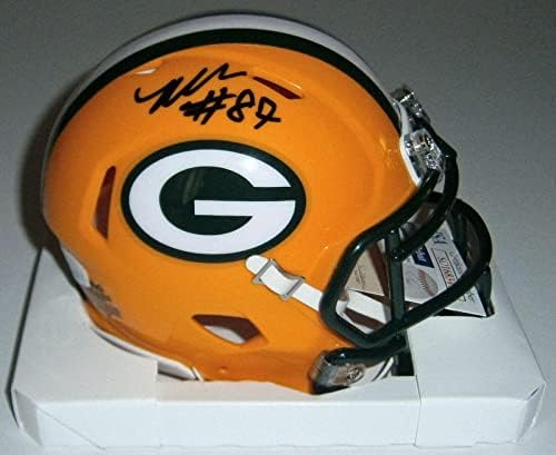 Packers Romeo Doubs Speed ​​Mini Capacete com Speed ​​W/ 87 JSA CoA Autografado autografado - Capacetes NFL autografados