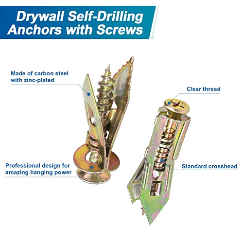Nindejin Plastic Drywall Wall Anchor parafusos Kit de sortimento e kit de parafusos de ancoragem de drywall autocompanhante