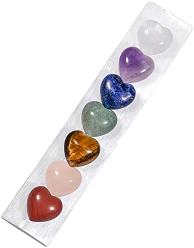 AMOGEELI RAW SELENITE com mini -soff Crystal Heart, Cura da varinha de pedra selenita para meditação de decoração