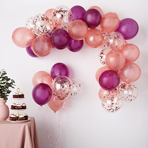 Balões de confetes de ouro rosa e rosa para guirlanda de festa, decorações de arco