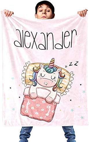 Cobertores de bebê personalizados para meninas com nome, cobertor de bebê de unicórnio rosa, cobertor de arremesso personalizado para crianças boa noite tempo sonolento, cobertor sherpa personalizado para sofá sofá de cama