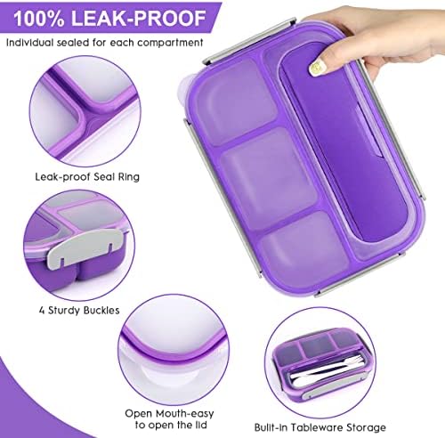 XIANKE 27PCS Bento Box Box Kit Purple, 1300 ml de almoço para crianças/adultos, caixa duvidosa à prova de vazamentos 4 Compartimentos com Acessórios para Bag Spoon, Microwave Freezer Safe, Free BPA