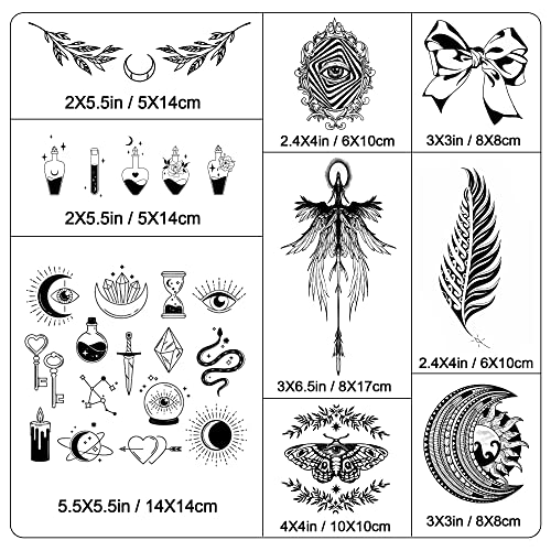 Tatuagens temporárias InkartLink, tatuagens semi-permanentes 9pcs, impermeabilizadas 1-2 semanas, desenhos de tatuagem incluem garrafas mágicas, adesivos de tatuagem de totem de cultura maia e tatuagens manuais
