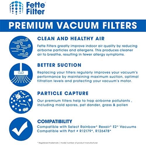 Filtro Fette - Filtro de vácuo Compatível com arco -íris R12179, R12647B, R10520, E2 Black, E2 Silver, E2 Gold Washable Filters - pacote de 1