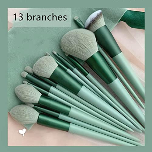 13 conjuntos de pincéis de maquiagem, ferramentas de maquiagem verde matcha, pincéis de fundação, pó de rosto misto, sombra