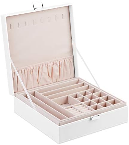 Grande caixa de jóias de couro PU 2 camadas combinadas de armazenamento com fivela