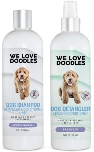 Adoramos doodles 4 em 1 shampoo de cachorro e conjunto de combinação de spray de detangler | Feito nos EUA | Ingredientes