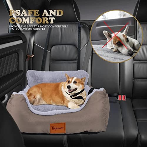 Topmart Dog Car Seate para cães pequenos e gatos, assentos de estimação para carros, cinto de segurança, segurança de viagem, lavável, até 35 libras, colorido bege