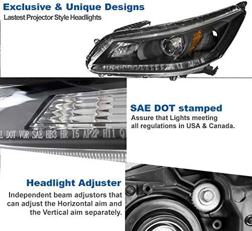 ZMAUTOPARTS PROJECTOR FARECTRAMPS BLACKMES COM LUZES DRL LED WHITE 6.25 para 2013-2015 Honda Accord Sedan 4dr