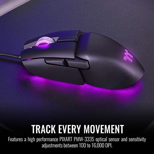 Thermaltake Argent M5 Mouse de jogos, software de cores RGB de 16,8m, 8 efeitos de iluminação dinâmica personalizáveis,