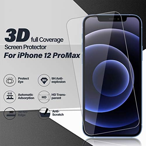 Bigface Compatível com o protetor de tela do iPhone 12 Pro Max, [2 pacote] Premium HD Clear Tempered Glass, Anti-Bubble 3D Curved Film