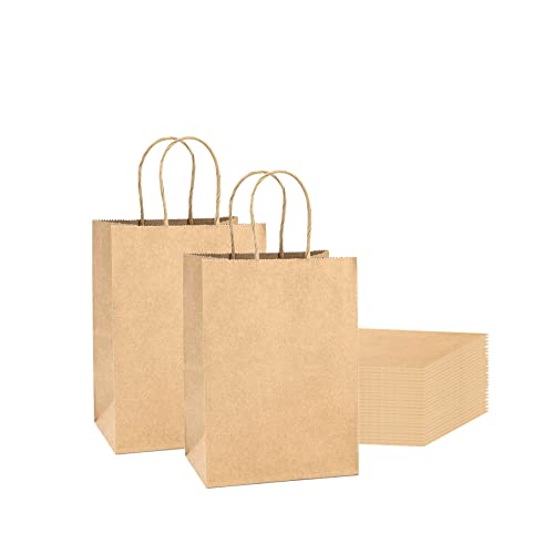 Kraft Brown Paper Gift Sachs com alças de 5,75 ”x3,75” x8 Pacote a granel 100 sacolas de presente pequenas marrons para