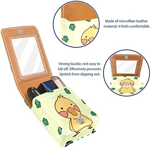 Caixa de batom de Oryuekan com espelho bolsa de maquiagem portátil fofa bolsa cosmética, xaroa de flores de pato animal de desenho