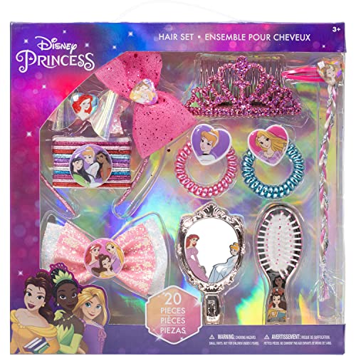 Disney Princess - Townley Girl Hair Acessors Activity Set para meninas, idades mais de 3 maquiagem kit de salão de maquiagem 20 peças, incluindo escova de cabelo, espelho, arcos de tiara e muito mais para festas, festas do pijama e reformas