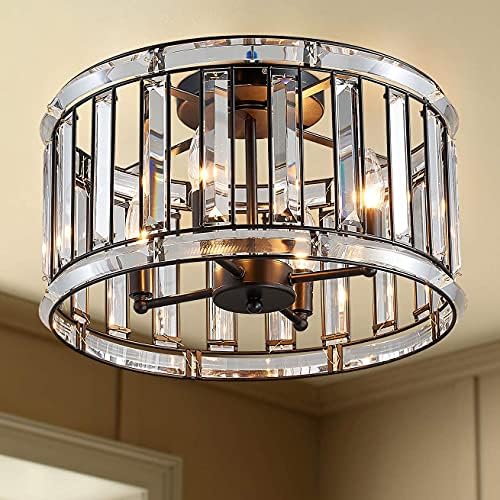Bestier moderno preto cristal tambor de tambor lustre de iluminação teto de rubor luminária led lump led para sala de jantar quarto