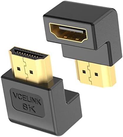 VCELink 8K HDMI 90 graus e adaptador de 270 graus, adaptador de ângulo reto HDMI para feminino HDMI 2.1 Adaptador de cabo com 8K@60Hz, 4K@120Hz, HDR, EARC para laptop hdtv laptop ps5 ps5 xbox, 2-pack