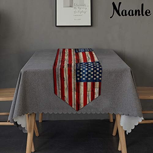 Naanle, dupla face 4 de julho Flag American Flag vintage Long Polyster Table Runner 13 x 70 polegadas, mesa patriótica