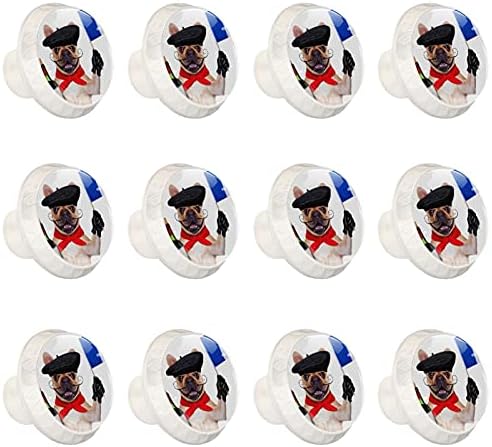 12 PCS Gaveta redonda branca Manuseie Bulldog francês com chapéu de boina de vinho tinto