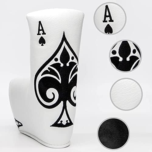 Barudan Golf Poker Ace Putter Cabeça Cabeça Cabeça para Mallet ou Blade Style Putters, couro de lâmina de golfe branca tampa de tampa de tampa de tampa de tampa de cabeceira de tampa de tampa de cabeceira