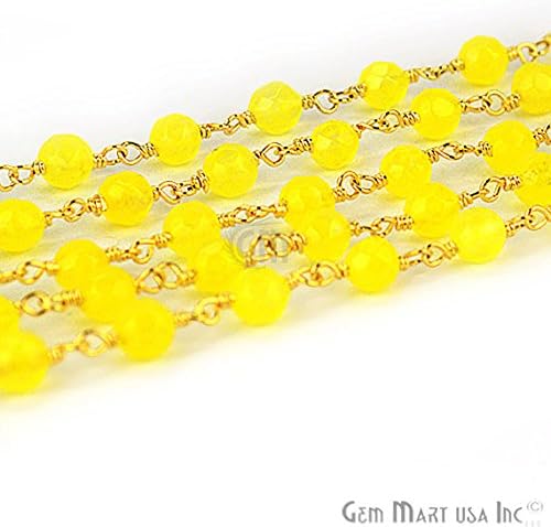 Jade amarela de um pé, fio de rosário de arame de 4 mm 24k em ouro embrulhado para fazer jóias.