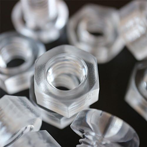 Pacote de 30 porcas e parafusos transparentes de plástico transparente de plástico transparente M8 x 20 mm, parafusos