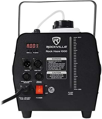 Rockville RockHaze 1000 V2 CFM DMX HAZER MACHINE DJ Baseado em água/névoa de clube+2 controles remotos, preto