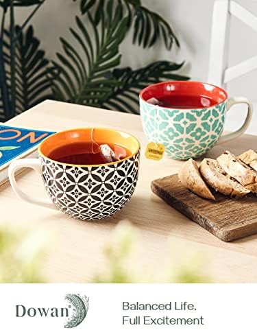Canecas de café dowan Conjunto de 4, 24 oz de porcelana grandes canecas de sopa com alças, xícaras de café em cerâmica para café com