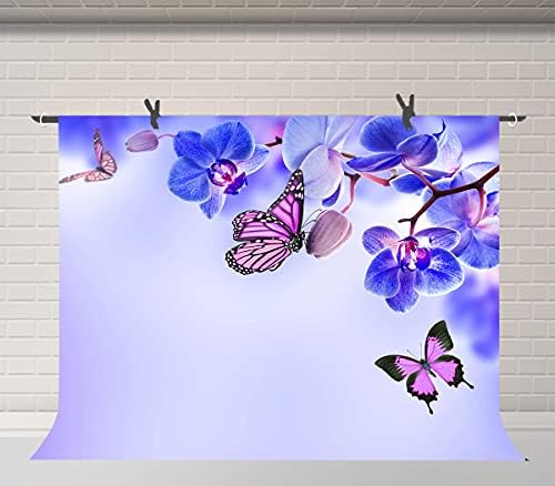 Fuermor Blue Flowers Butterfly Photography Backdrop para festa de aniversário de festas de festas de pano de pano de fundo da sala mural