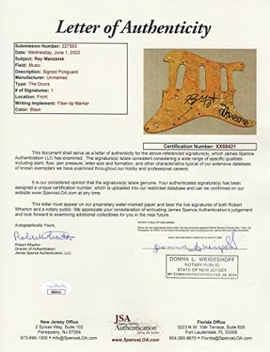 Ray Manzarek assinou autógrafo em tamanho real pintado à mão, um dos gentis Fender Stratocaster Guitar com James Spence Carta de Autenticidade JSA Coa 1/1 - As portas com Jim Morrison, John Densmore, Robby Krieger - Dias Estranhos, Esperando o Sol, o Soft Parade, The Morrison Hotel, L.A. Mulher,
